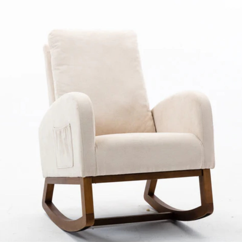 COOLMORE Rocking Chair, Modern Glider Chair, Recliner Armchair with Wood Legs and Side Pocket, Nursery Rocking Accent Chair with High Back for Living Room Bedroom (Beige linen)-海智集-Default-