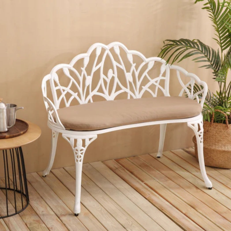 Tulip Patio Garden Bench Metal Park Bench Cast Aluminum Outdoor Furniture with Floral Rose for Patio,Park,Lawn,Yard with cushion-海智集-Default-