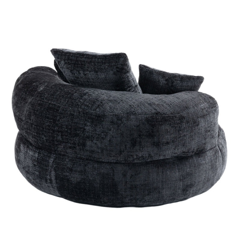 Lazy Sofa Durable Comfort Lounger High Back Bean Bag Chair Couch with Three Pillows, Black Chenille, 42.52 x 42.52 x 20.47 inches-海智集-Default-