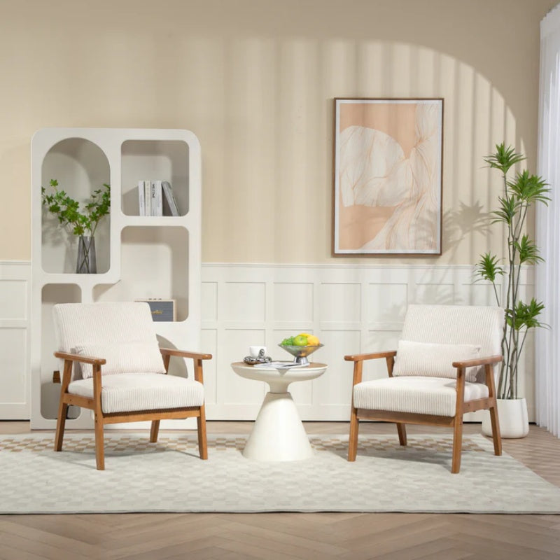 Leisure Chair with Solid Wood Armrest and Feet, Leisure chair, wood frame, velvet, solid rubber wood legs, Mid-Century Modern Accent chair, for Living Room Bedroom Studio chair,Two packs-海智集-Default-