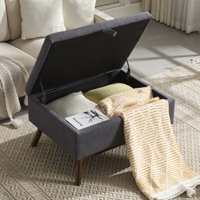 Mid-century modern square coffee table storage bench, assembled, suitable for living room, entryway and family room, used as a coffee table, stirrups, shoe bench-海智集-Default-