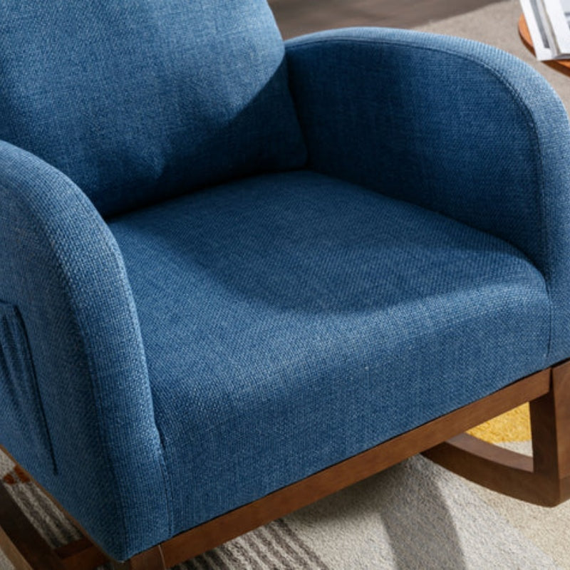 Rocking Chair, Modern Glider Chair, Recliner Armchair with Wood Legs and Side Pocket, Nursery Rocking Accent Chair with High Back for Living Room Bedroom (Blue linen)-海智集-Default-