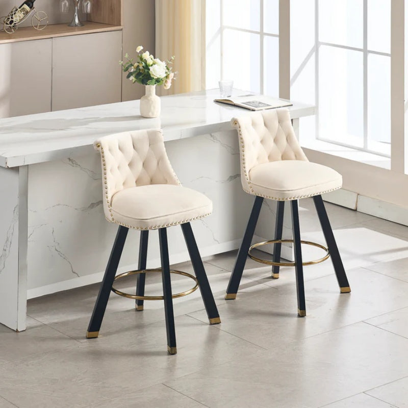 COOLMORE Set of 2,Back pull point design, velvet material, 360 degree rotation, back pull loop detachable design, rivet decoration, square foot wooden bar chair-海智集-Default-