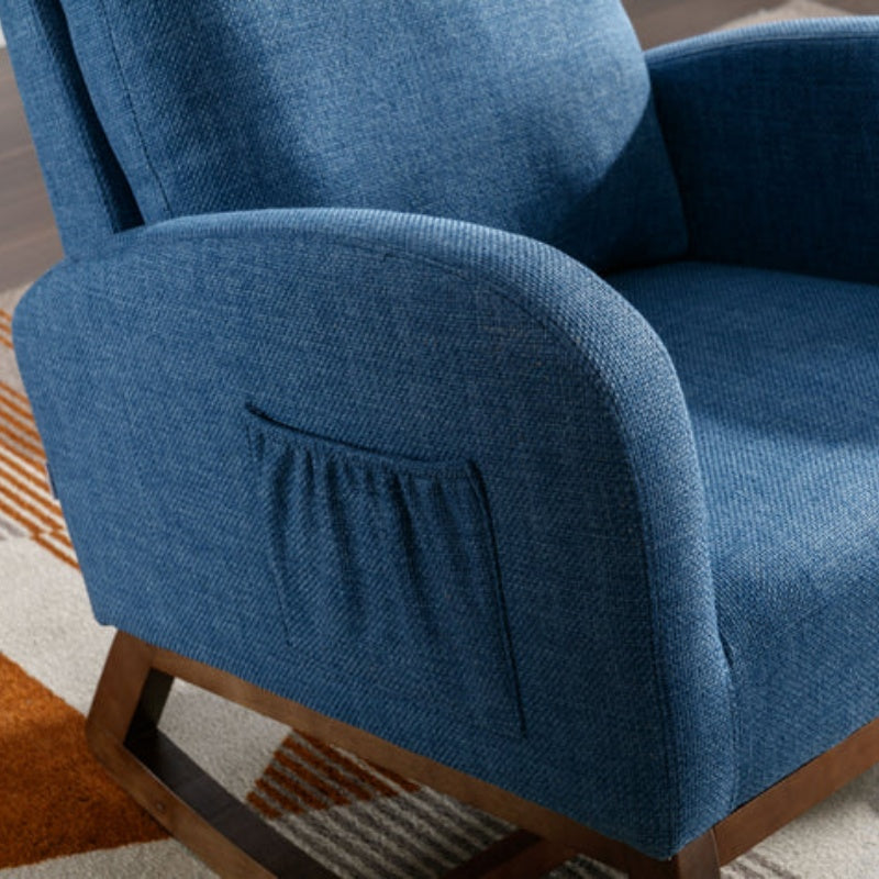 Rocking Chair, Modern Glider Chair, Recliner Armchair with Wood Legs and Side Pocket, Nursery Rocking Accent Chair with High Back for Living Room Bedroom (Blue linen)-海智集-Default-