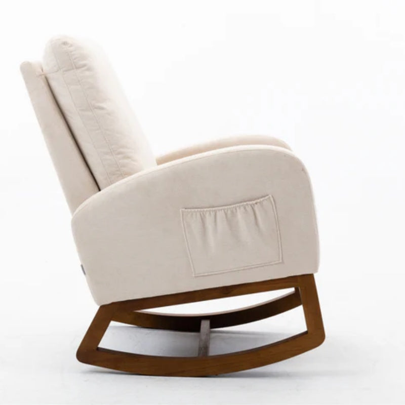 COOLMORE Rocking Chair, Modern Glider Chair, Recliner Armchair with Wood Legs and Side Pocket, Nursery Rocking Accent Chair with High Back for Living Room Bedroom (Beige linen)-海智集-Default-
