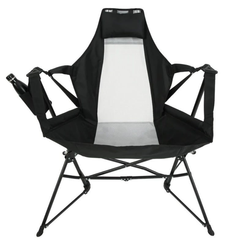 Hammock Camping Chair, Folding Portable Rocking Chair, Aluminum Alloy Adjustable Back Swinging Chair with Pillow Cup Holder, Recliner with Carry Bag for Outdoor Travel Lawn Backyard, Black-海智集-Default-
