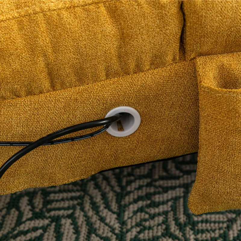 Ergonomic Linen Massage Chaise Lounge with Remote Control, Mustard Color, 5 Modes for Office, Living Room, Bedroom-海智集-Default-