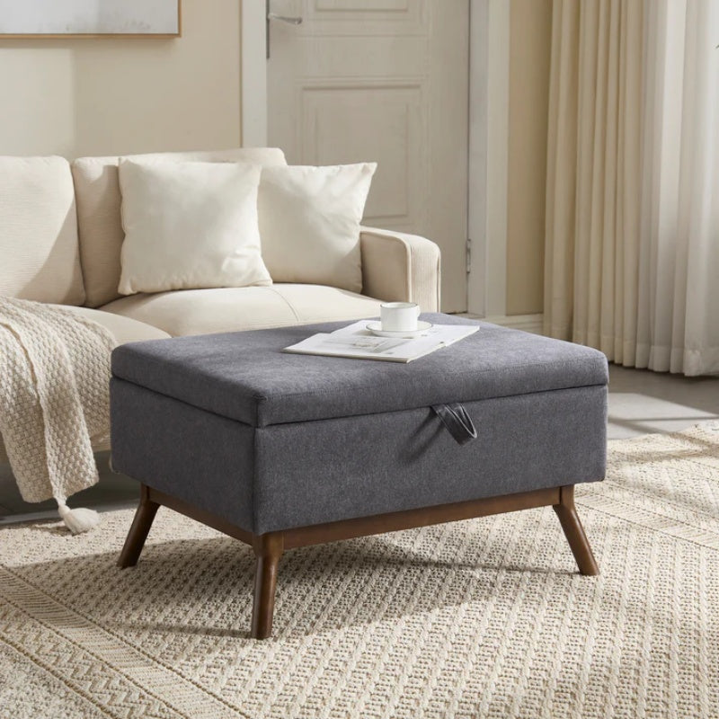 Mid-century modern square coffee table storage bench, assembled, suitable for living room, entryway and family room, used as a coffee table, stirrups, shoe bench-海智集-Default-