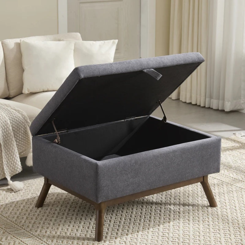Mid-century modern square coffee table storage bench, assembled, suitable for living room, entryway and family room, used as a coffee table, stirrups, shoe bench-海智集-Default-
