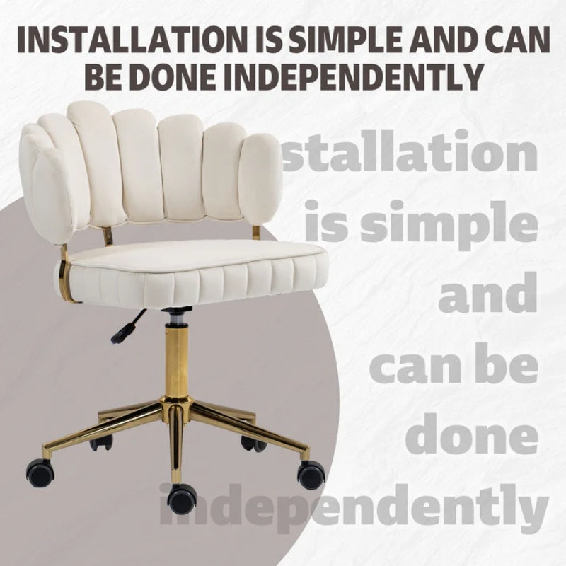 Modern Velvet Home Office Desk Chair with Wheels, Swivel, Height Adjustable, Beige-海智集-Default-