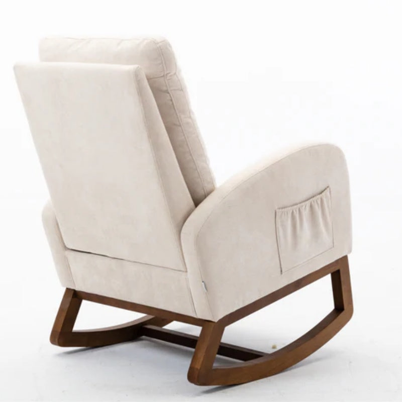 COOLMORE Rocking Chair, Modern Glider Chair, Recliner Armchair with Wood Legs and Side Pocket, Nursery Rocking Accent Chair with High Back for Living Room Bedroom (Beige linen)-海智集-Default-