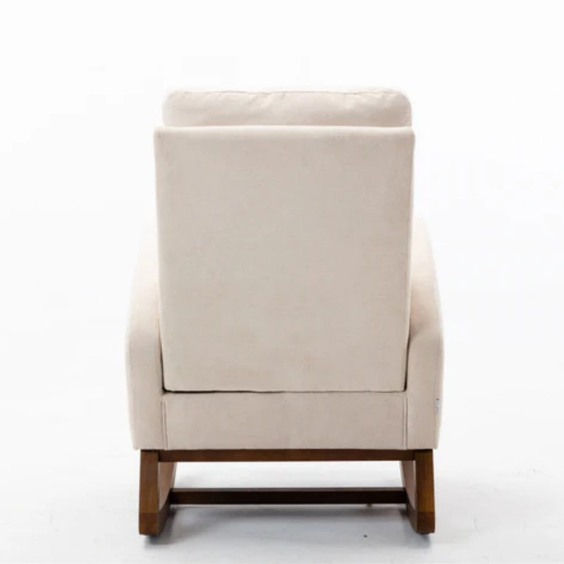 COOLMORE Rocking Chair, Modern Glider Chair, Recliner Armchair with Wood Legs and Side Pocket, Nursery Rocking Accent Chair with High Back for Living Room Bedroom (Beige linen)-海智集-Default-