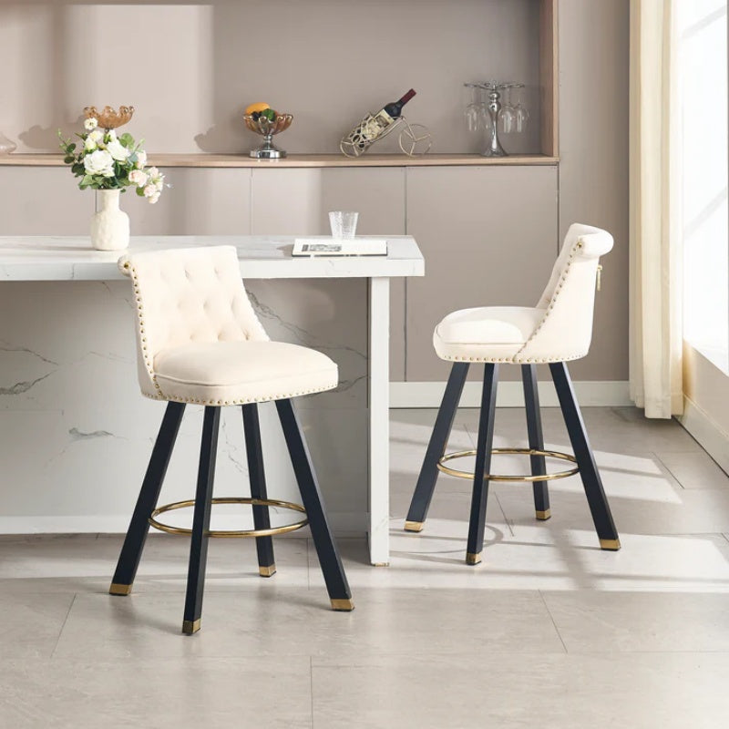 COOLMORE Set of 2,Back pull point design, velvet material, 360 degree rotation, back pull loop detachable design, rivet decoration, square foot wooden bar chair-海智集-Default-