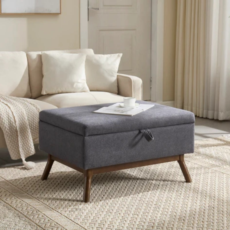 Mid-century modern square coffee table storage bench, assembled, suitable for living room, entryway and family room, used as a coffee table, stirrups, shoe bench-海智集-Default-