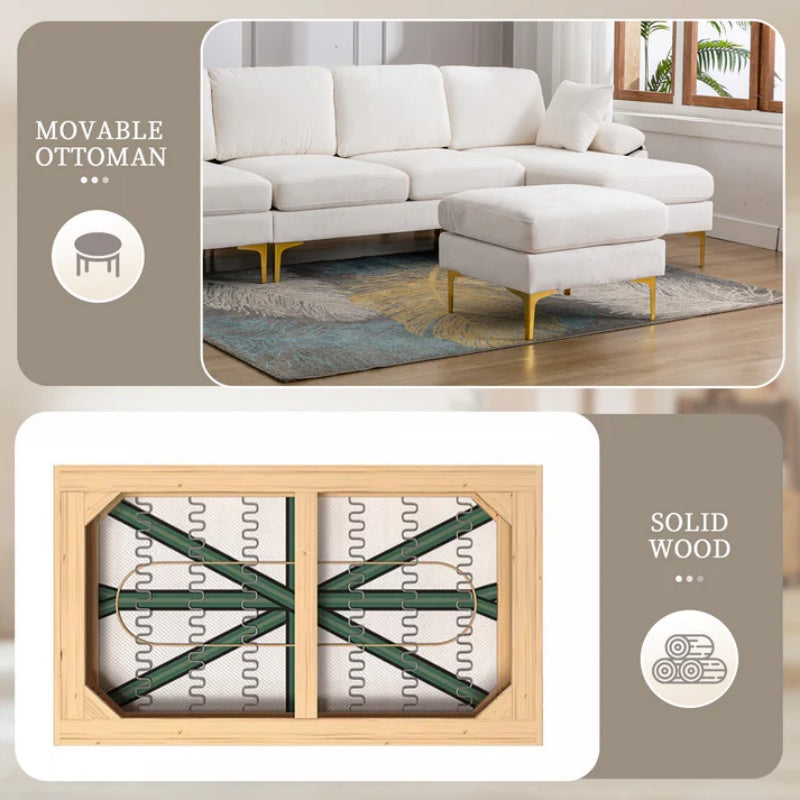 COOLMORE U-shape sectional sofa with Ottoman , Reversible Sofa Couch for Living Room,Spacious Furniture,Durable Couch Removable and machine washable cover (White Teddy)-海智集-Default-