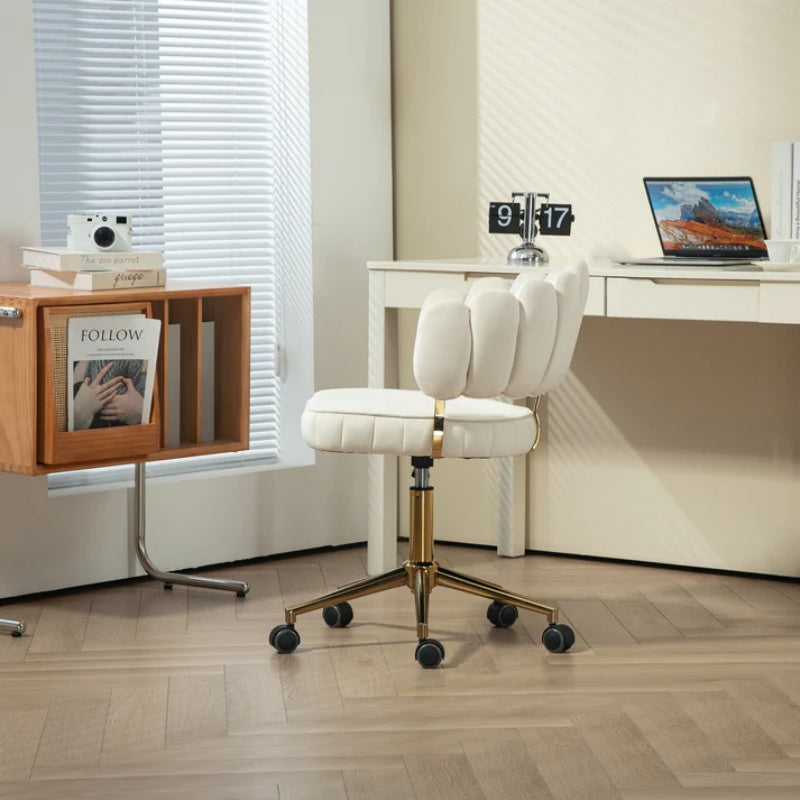 Modern Velvet Home Office Desk Chair with Wheels, Swivel, Height Adjustable, Beige-海智集-Default-