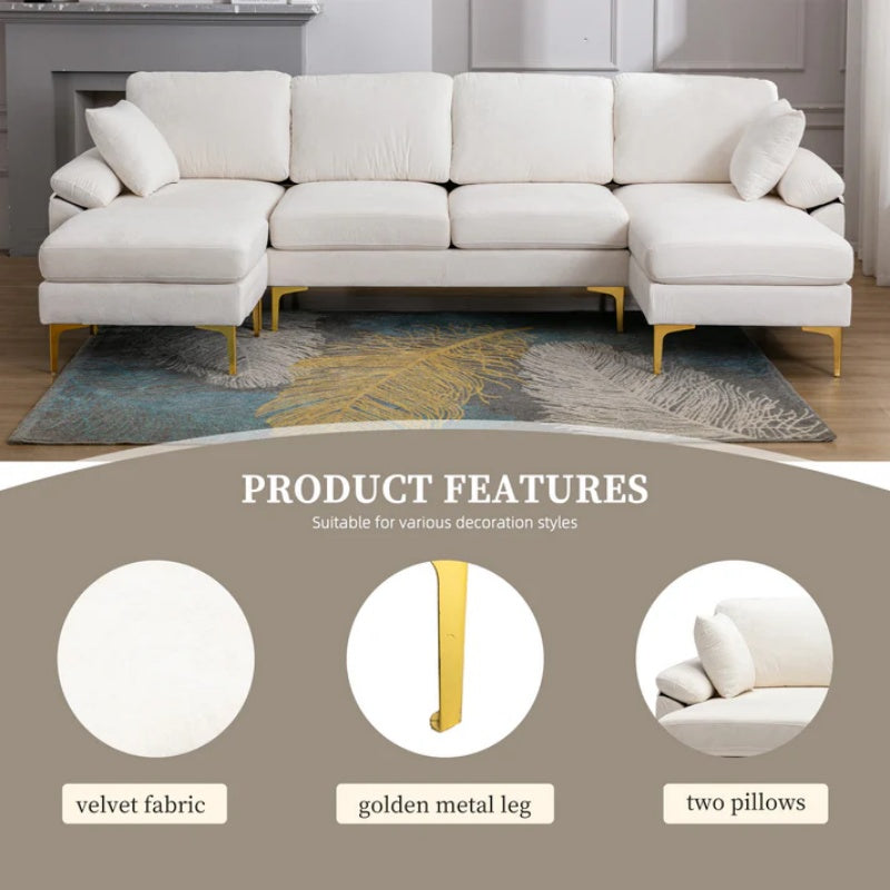 COOLMORE U-shape sectional sofa with Ottoman , Reversible Sofa Couch for Living Room,Spacious Furniture,Durable Couch Removable and machine washable cover (White Teddy)-海智集-Default-