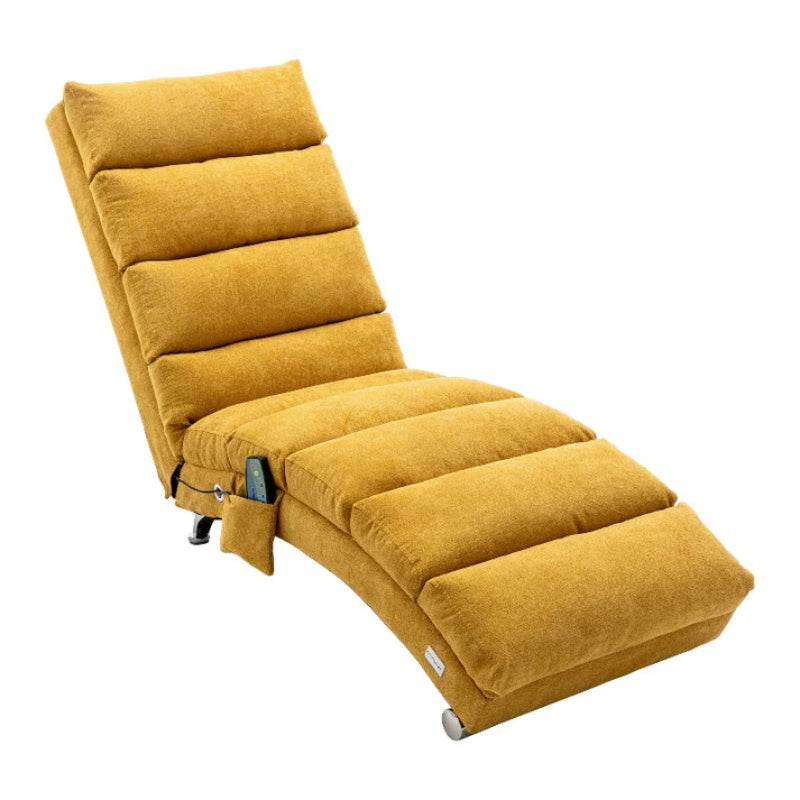 Ergonomic Linen Massage Chaise Lounge with Remote Control, Mustard Color, 5 Modes for Office, Living Room, Bedroom-海智集-Default-
