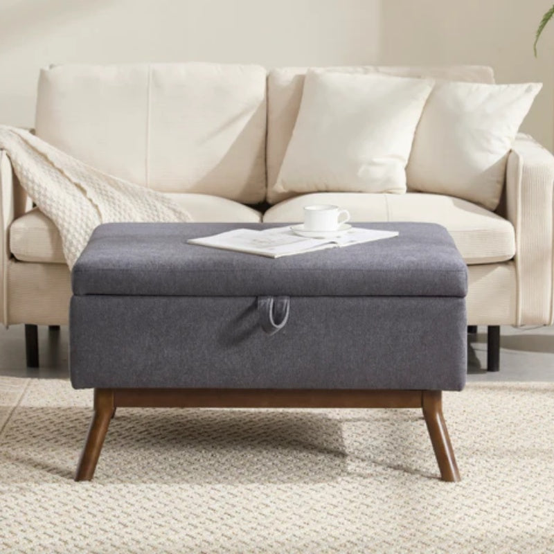 Mid-century modern square coffee table storage bench, assembled, suitable for living room, entryway and family room, used as a coffee table, stirrups, shoe bench-海智集-Default-