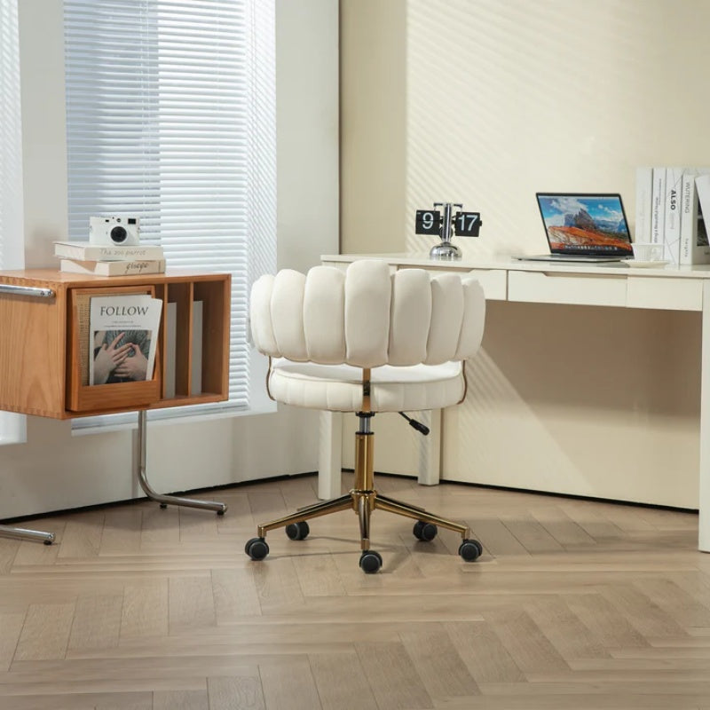 Modern Velvet Home Office Desk Chair with Wheels, Swivel, Height Adjustable, Beige-海智集-Default-