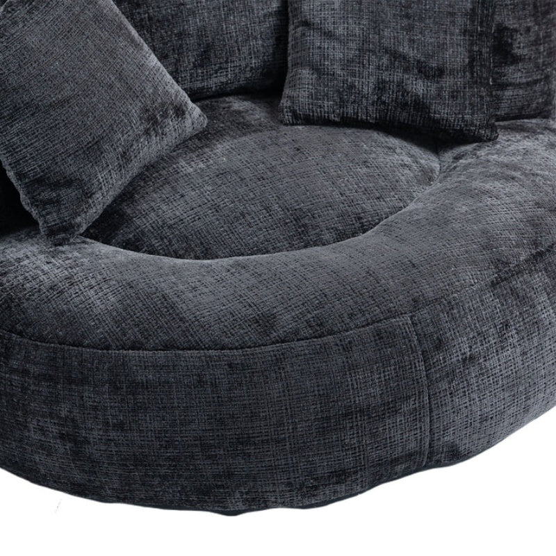 Lazy Sofa Durable Comfort Lounger High Back Bean Bag Chair Couch with Three Pillows, Black Chenille, 42.52 x 42.52 x 20.47 inches-海智集-Default-