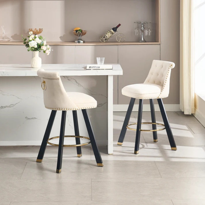 COOLMORE Set of 2,Back pull point design, velvet material, 360 degree rotation, back pull loop detachable design, rivet decoration, square foot wooden bar chair-海智集-Default-