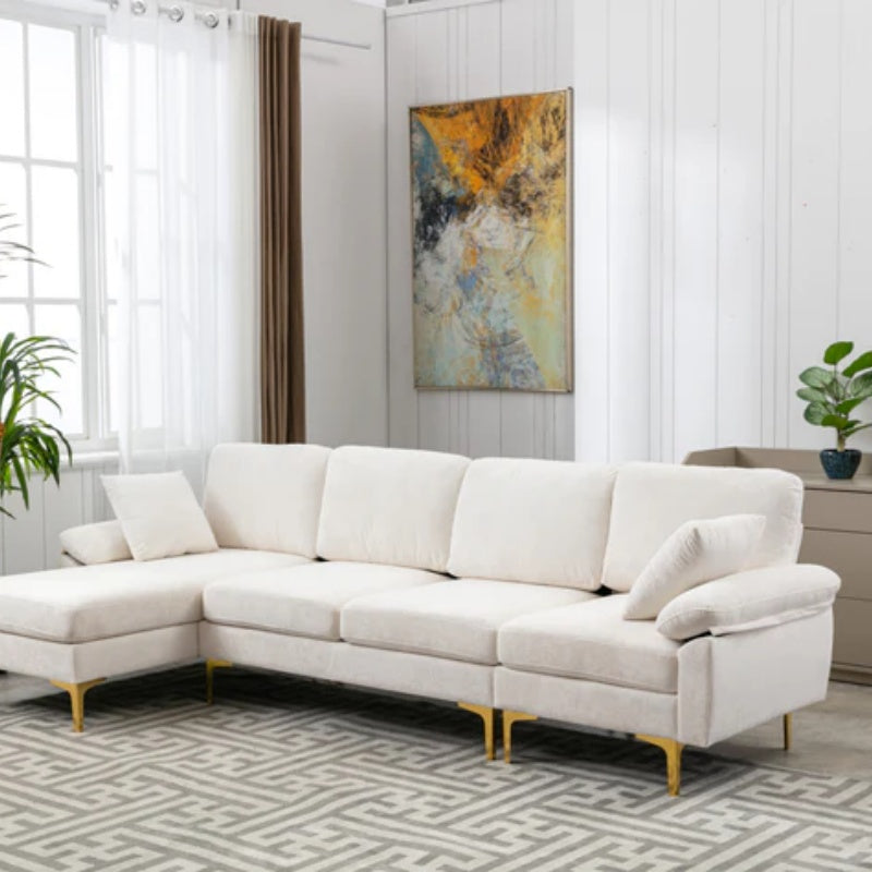 COOLMORE U-shape sectional sofa with Ottoman , Reversible Sofa Couch for Living Room,Spacious Furniture,Durable Couch Removable and machine washable cover (White Teddy)-海智集-Default-