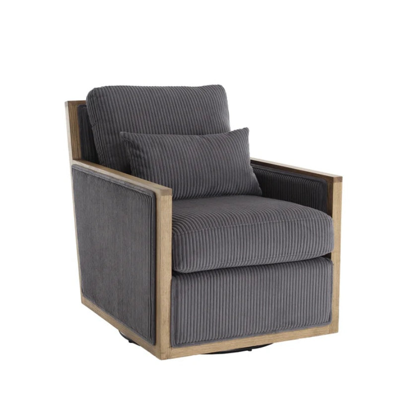 Dark Gray Corduroy Swivel Barrel Chair, Comfy Accent Sofa Chair with 360 Degree Rotation and Hardwood Frame-海智集-Default-