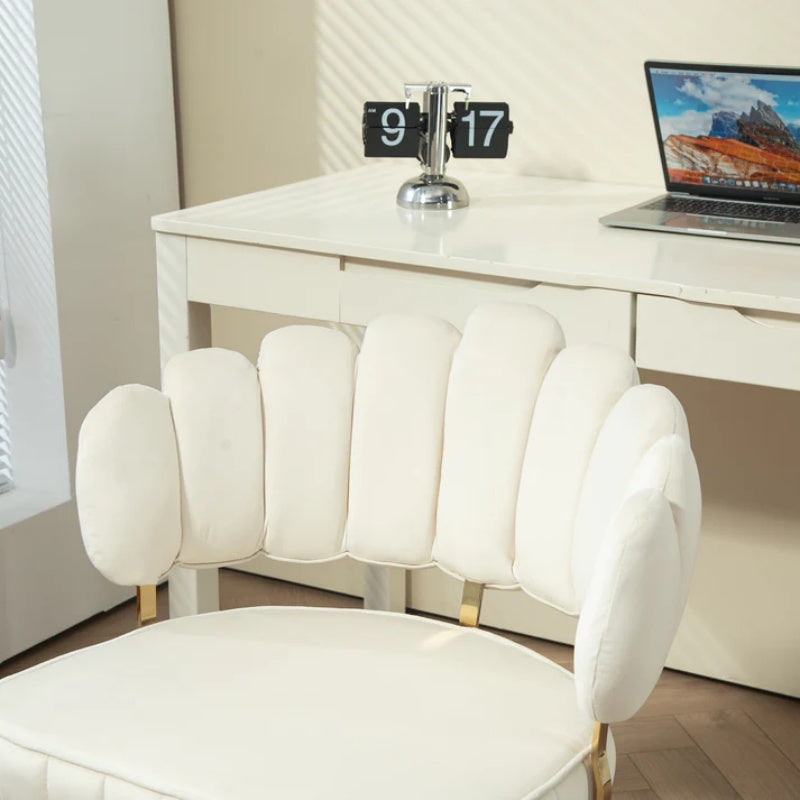 Modern Velvet Home Office Desk Chair with Wheels, Swivel, Height Adjustable, Beige-海智集-Default-
