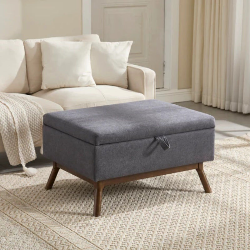 Mid-century modern square coffee table storage bench, assembled, suitable for living room, entryway and family room, used as a coffee table, stirrups, shoe bench-海智集-Default-