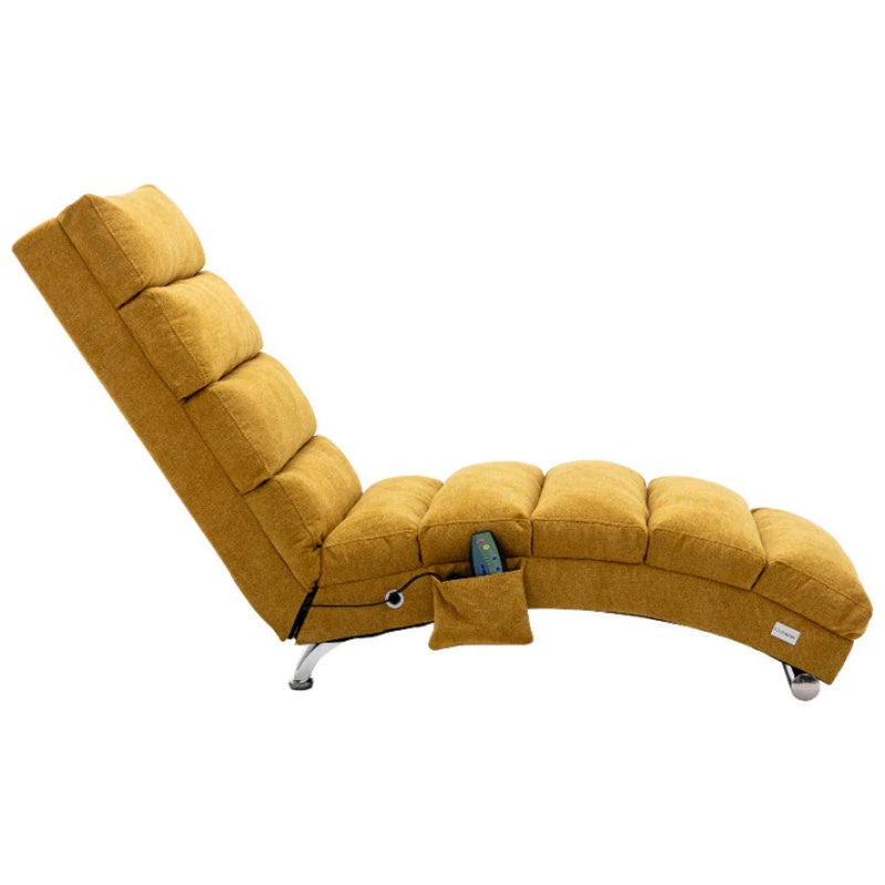 Ergonomic Linen Massage Chaise Lounge with Remote Control, Mustard Color, 5 Modes for Office, Living Room, Bedroom-海智集-Default-
