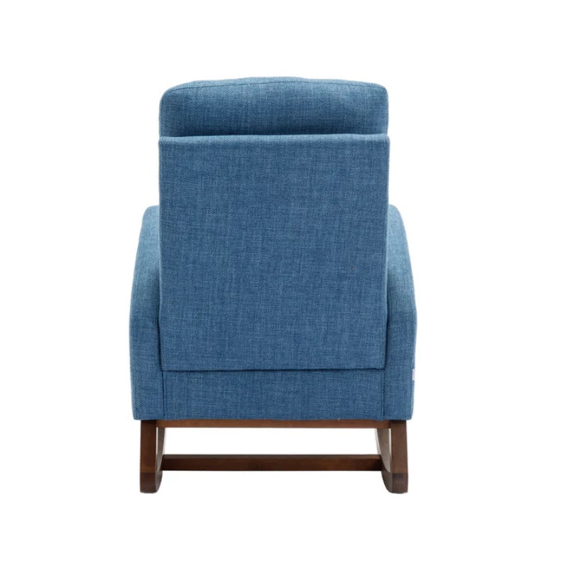 Rocking Chair, Modern Glider Chair, Recliner Armchair with Wood Legs and Side Pocket, Nursery Rocking Accent Chair with High Back for Living Room Bedroom (Blue linen)-海智集-Default-