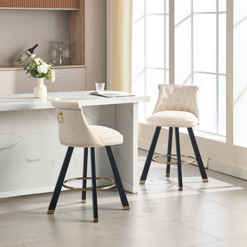 COOLMORE Set of 2,Back pull point design, velvet material, 360 degree rotation, back pull loop detachable design, rivet decoration, square foot wooden bar chair-海智集-Default-