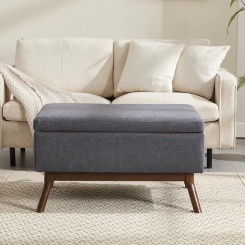 Mid-century modern square coffee table storage bench, assembled, suitable for living room, entryway and family room, used as a coffee table, stirrups, shoe bench-海智集-Default-