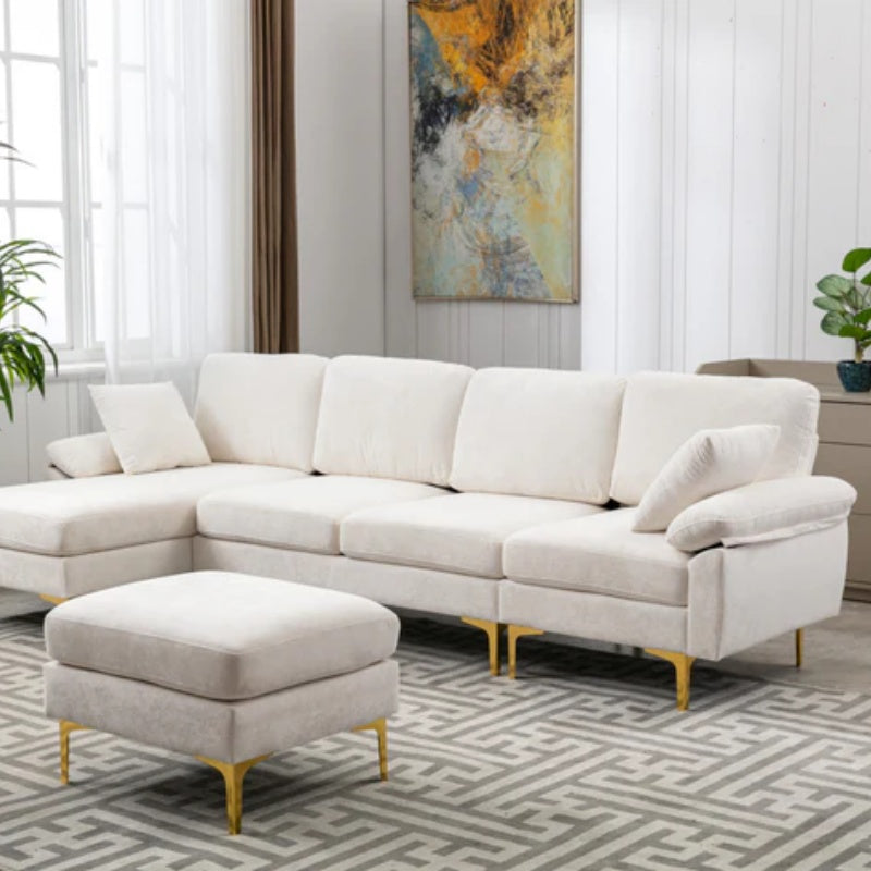 COOLMORE U-shape sectional sofa with Ottoman , Reversible Sofa Couch for Living Room,Spacious Furniture,Durable Couch Removable and machine washable cover (White Teddy)-海智集-Default-