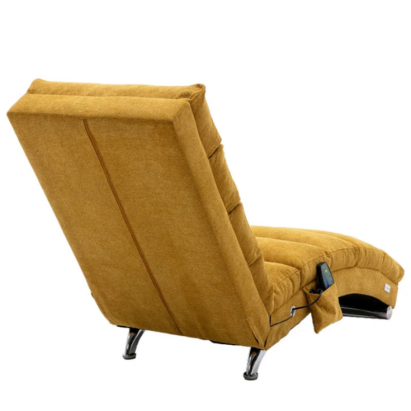Ergonomic Linen Massage Chaise Lounge with Remote Control, Mustard Color, 5 Modes for Office, Living Room, Bedroom-海智集-Default-