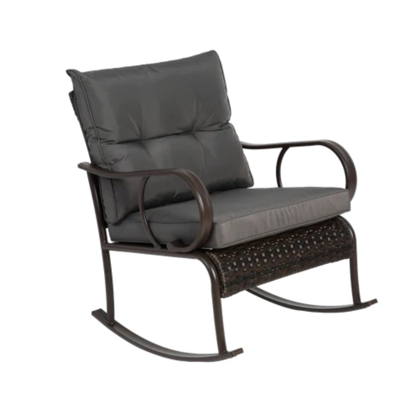 3 Pieces Patio Furniture Set Rocking Bistro Set Outdoor Rattan Conversation with Coffee Table for Garden Balcony Backyard Poolside-海智集-Default-