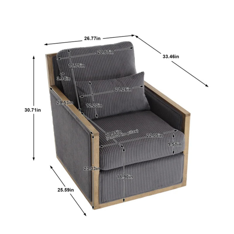 Dark Gray Corduroy Swivel Barrel Chair, Comfy Accent Sofa Chair with 360 Degree Rotation and Hardwood Frame-海智集-Default-