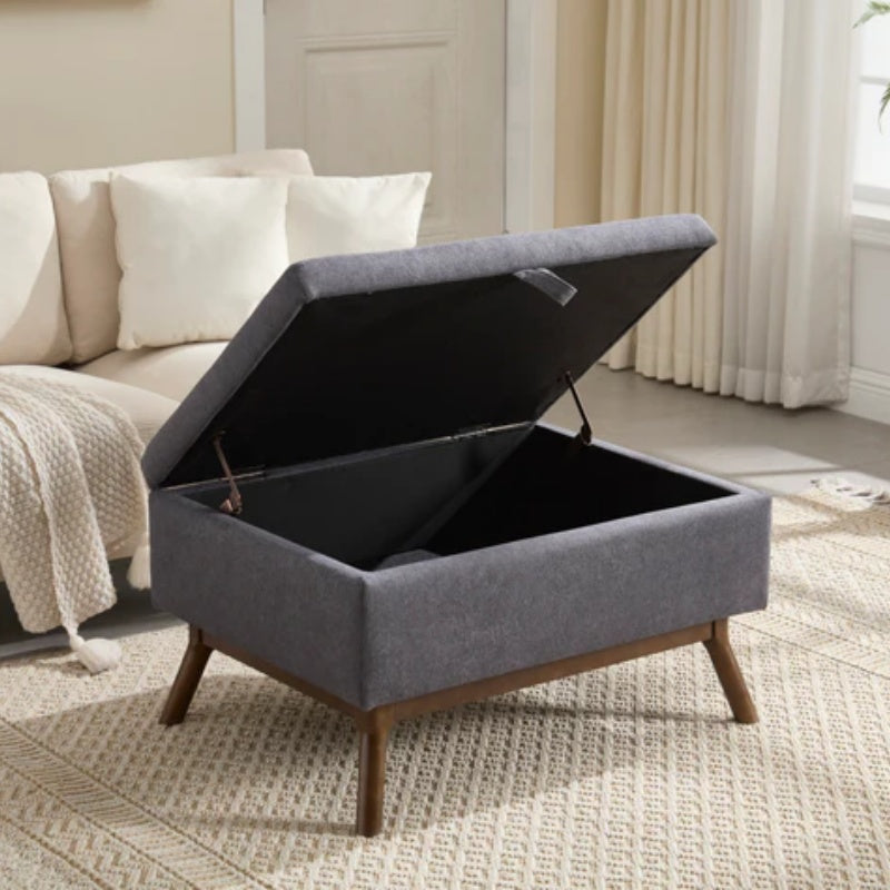 Mid-century modern square coffee table storage bench, assembled, suitable for living room, entryway and family room, used as a coffee table, stirrups, shoe bench-海智集-Default-