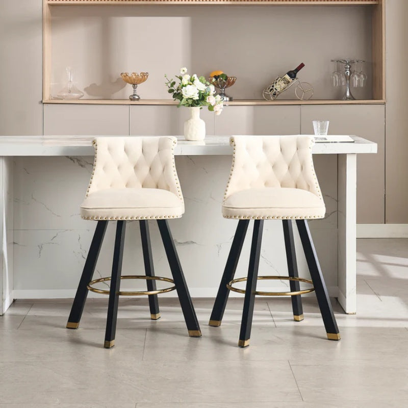 COOLMORE Set of 2,Back pull point design, velvet material, 360 degree rotation, back pull loop detachable design, rivet decoration, square foot wooden bar chair-海智集-Default-