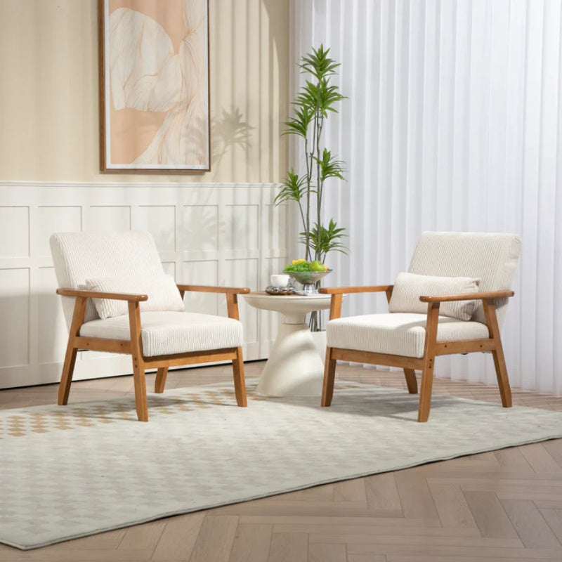 Leisure Chair with Solid Wood Armrest and Feet, Leisure chair, wood frame, velvet, solid rubber wood legs, Mid-Century Modern Accent chair, for Living Room Bedroom Studio chair,Two packs-海智集-Default-