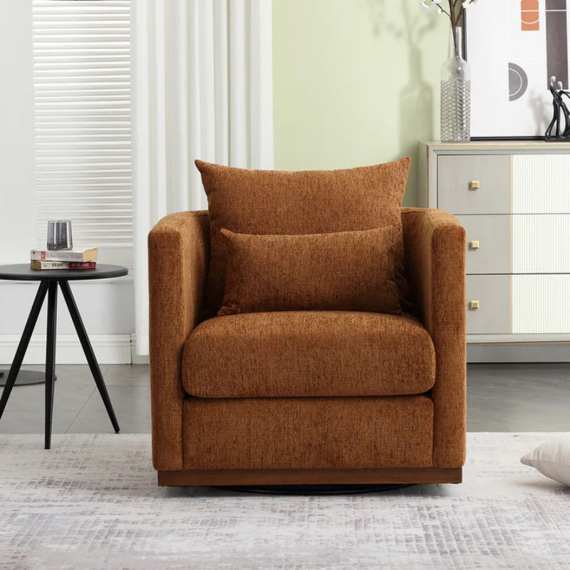 COOLMORE Swivel Barrel Chair, Comfy Round Accent Sofa Chair for Living Room, 360 Degree Swivel Barrel Club Chair, Leisure Arm Chair for Nursery, Hotel, Bedroom, Office, Lounge (Brown Chenille)-海智集-Default-