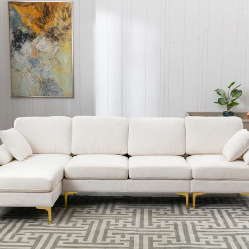 COOLMORE U-shape sectional sofa with Ottoman , Reversible Sofa Couch for Living Room,Spacious Furniture,Durable Couch Removable and machine washable cover (White Teddy)-海智集-Default-