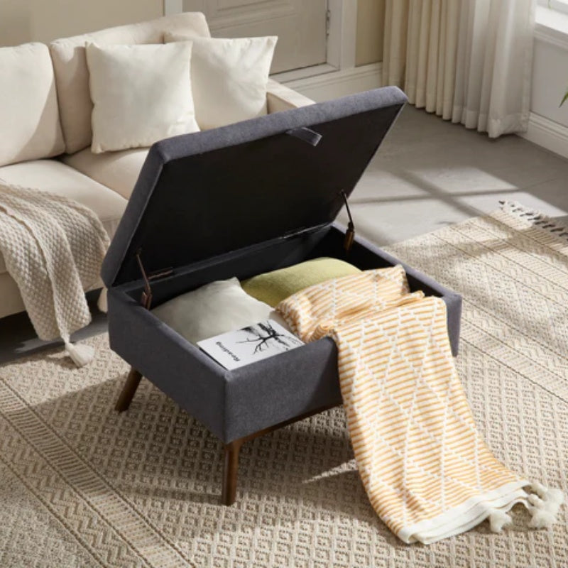 Mid-century modern square coffee table storage bench, assembled, suitable for living room, entryway and family room, used as a coffee table, stirrups, shoe bench-海智集-Default-