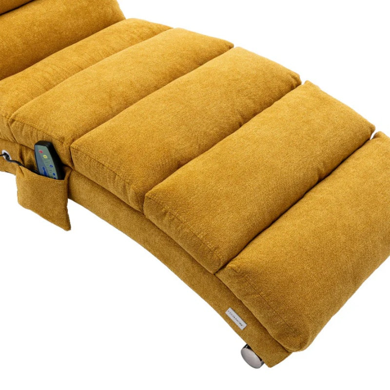Ergonomic Linen Massage Chaise Lounge with Remote Control, Mustard Color, 5 Modes for Office, Living Room, Bedroom-海智集-Default-