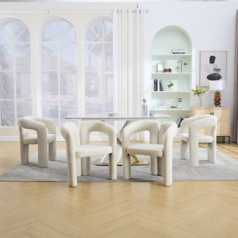 COOLMORE Contemporary Designed Velvet Fabric Upholstered Accent/Dining Chair Beige Teddy Armchair Set of 2-海智集-Default-
