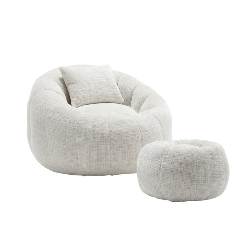 COOLMORE Modern Extra Large Round Bean Bag Chair with Footrest for Living Room, Chenille Fabric Lazy Sofa with Pillow for Adults, Teenagers,Child, Suitable for Bedroom, Dormitory, Study Room-海智集-Default-