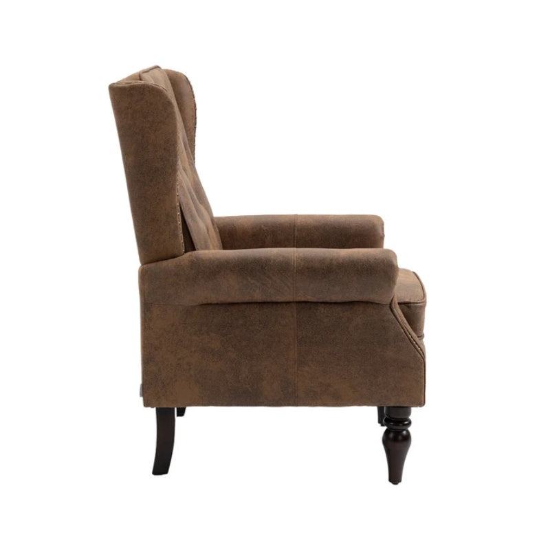 Modern Coffee Wood Frame Armchair with Sturdy Wood Legs and Microsuede Upholstery for Living Room-海智集-Default-