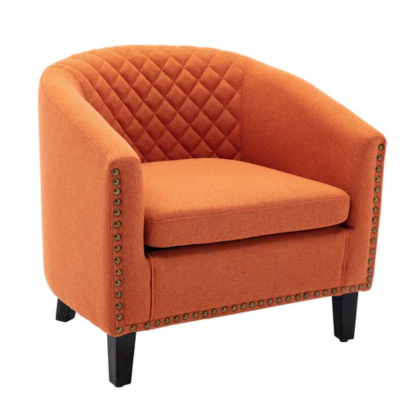 COOLMORE Barrel Chairs with Soft Padded Armrest, Club Chairs with nailheads and solid wood legs for Living Room Bedroom Waiting Room (Orange Linen)-海智集-Default-
