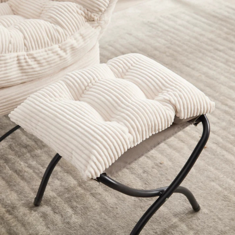 Lazy Chair with Ottoman, Modern Lounge Accent Chair with Armrests and a Side Pocket, Leisure Upholstered Sofa Chair Reading Chair with Footrest for Small Space, Corner Chair-White-海智集-Default-